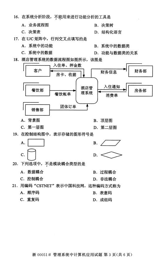 2016年10月贵州省自学考试00051管理系统中计算机应用真题及答案