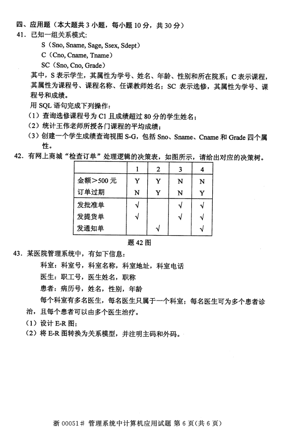 2016年10月贵州省自学考试00051管理系统中计算机应用真题及答案