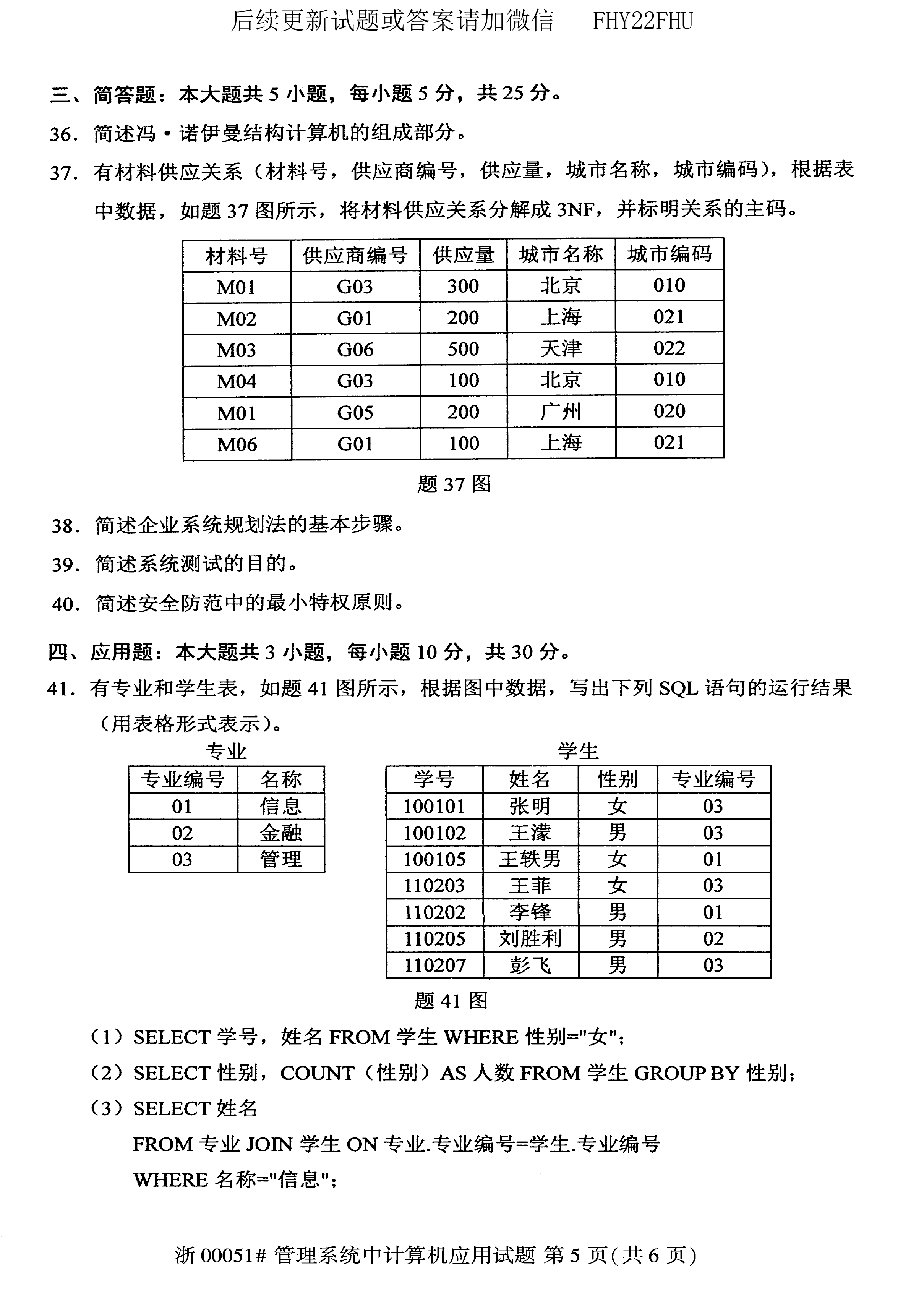 贵州省2020年08月自学考试00051管理系统中计算机应用真题及答案