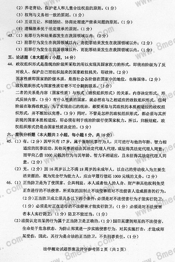 2017年04月贵州省自考00040法学概论真题及答案